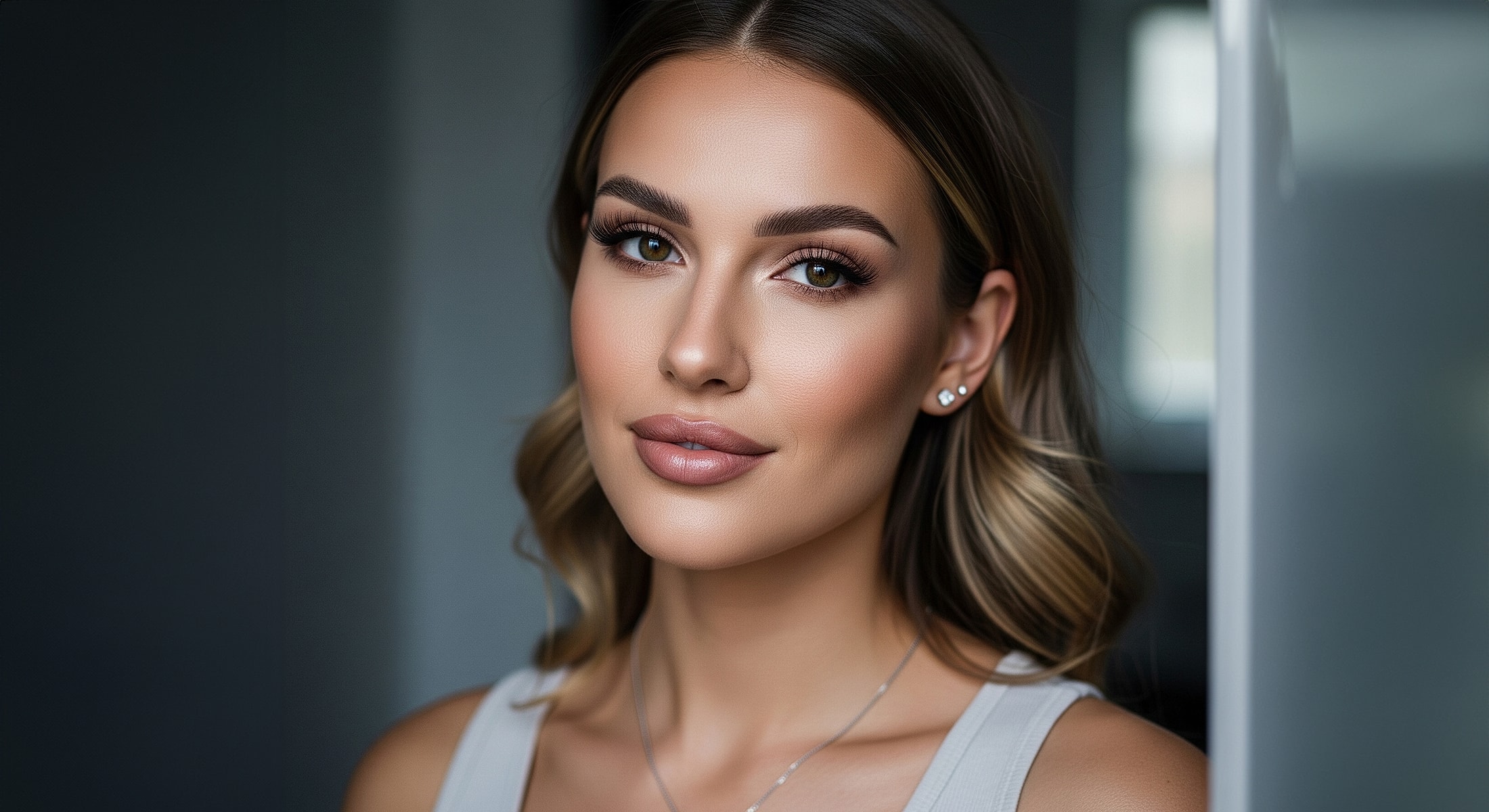 Close-up portrait of a woman with makeup.