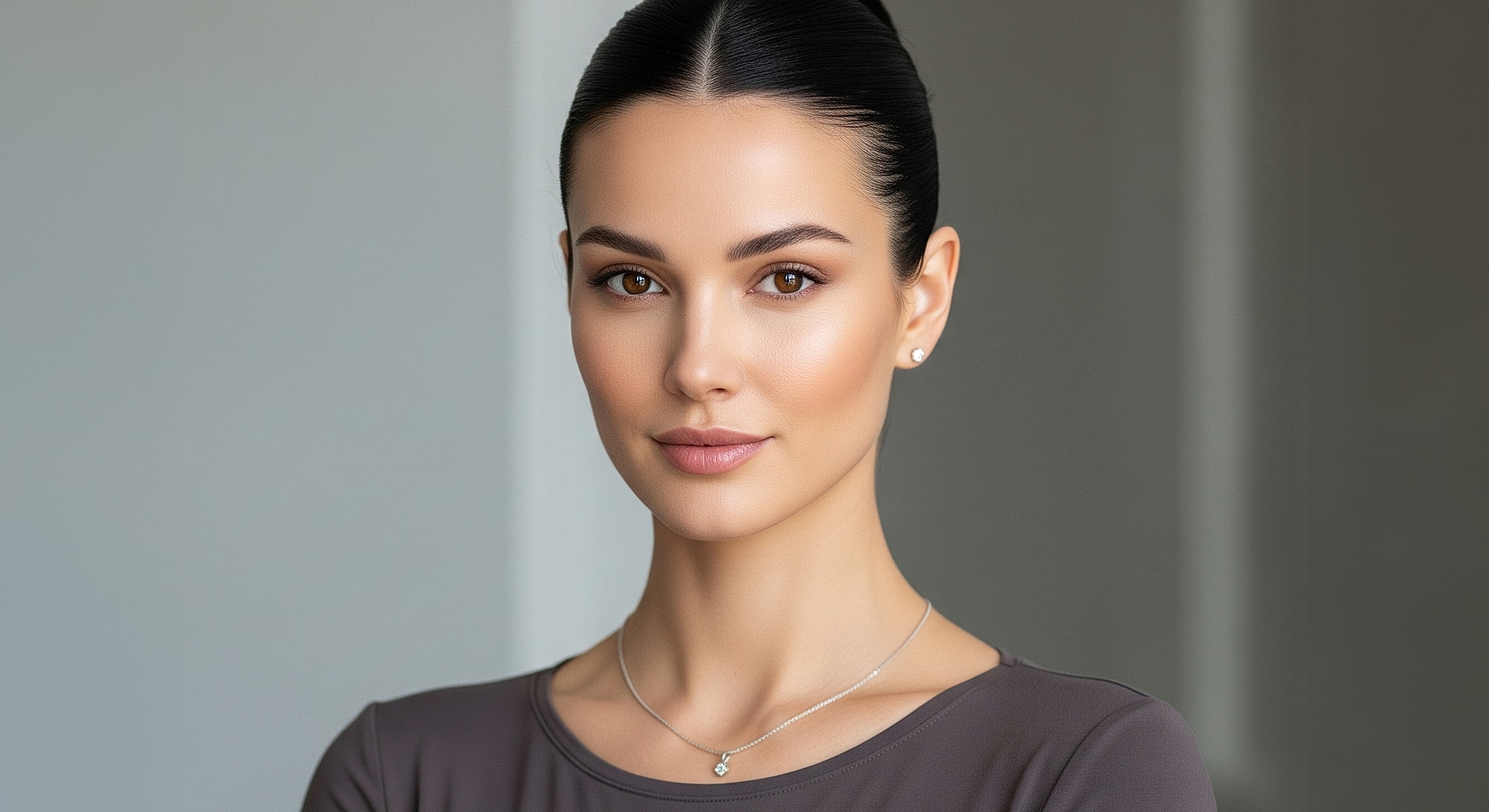 Portrait of a woman with elegant makeup and jewelry.