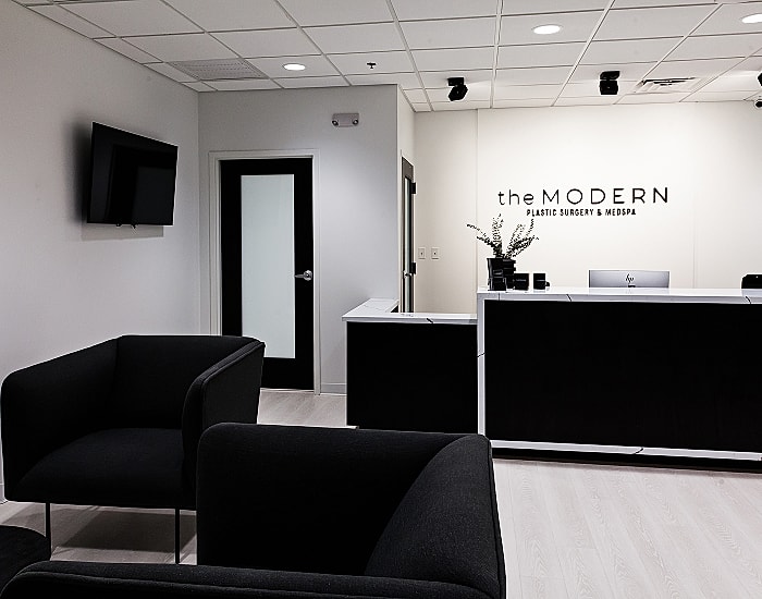 Modern medical office reception area interior design.